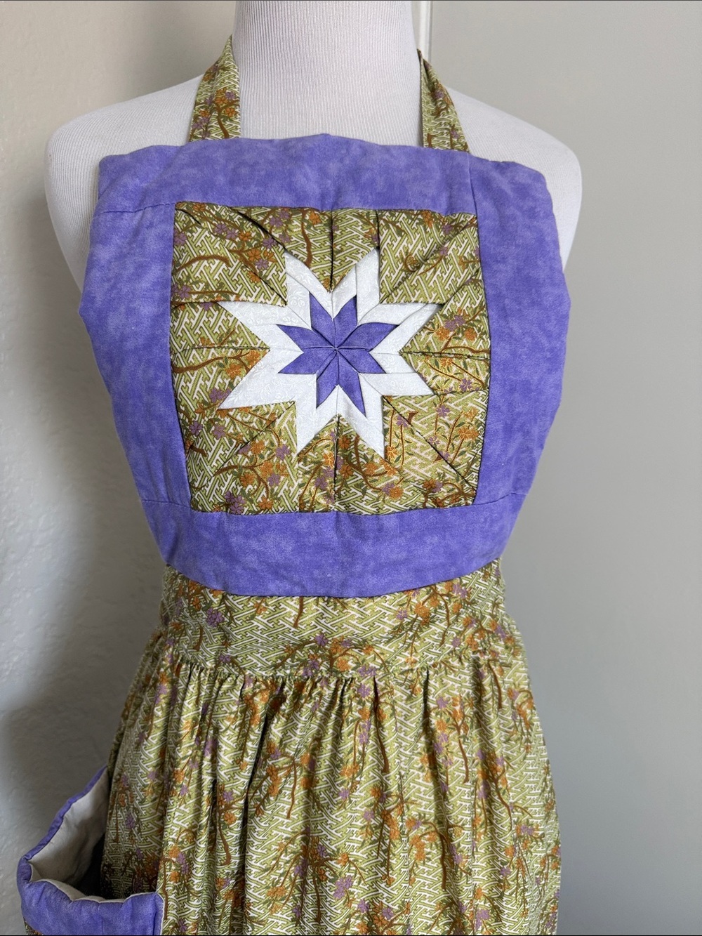 Handmade Patchwork Apron with Purple Star Accent